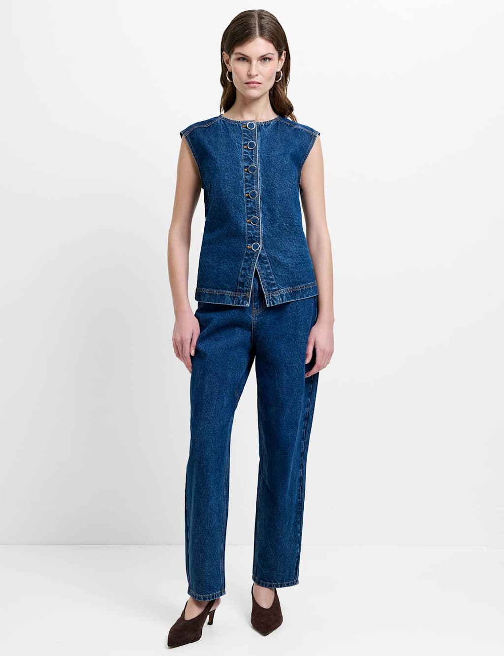 French Connection Women's Pure Cotton Denim Button Through Top - 14 - Blue Denim - Available at M&S