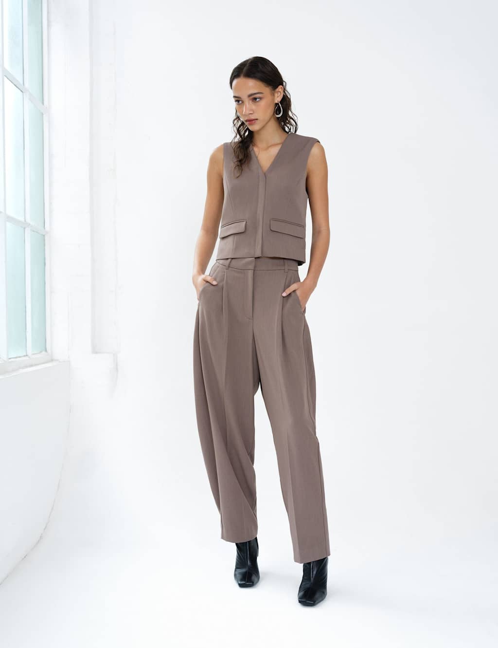 French Connection Women's V-Neck Button Through Waistcoat - Large - Taupe - Available at M&S