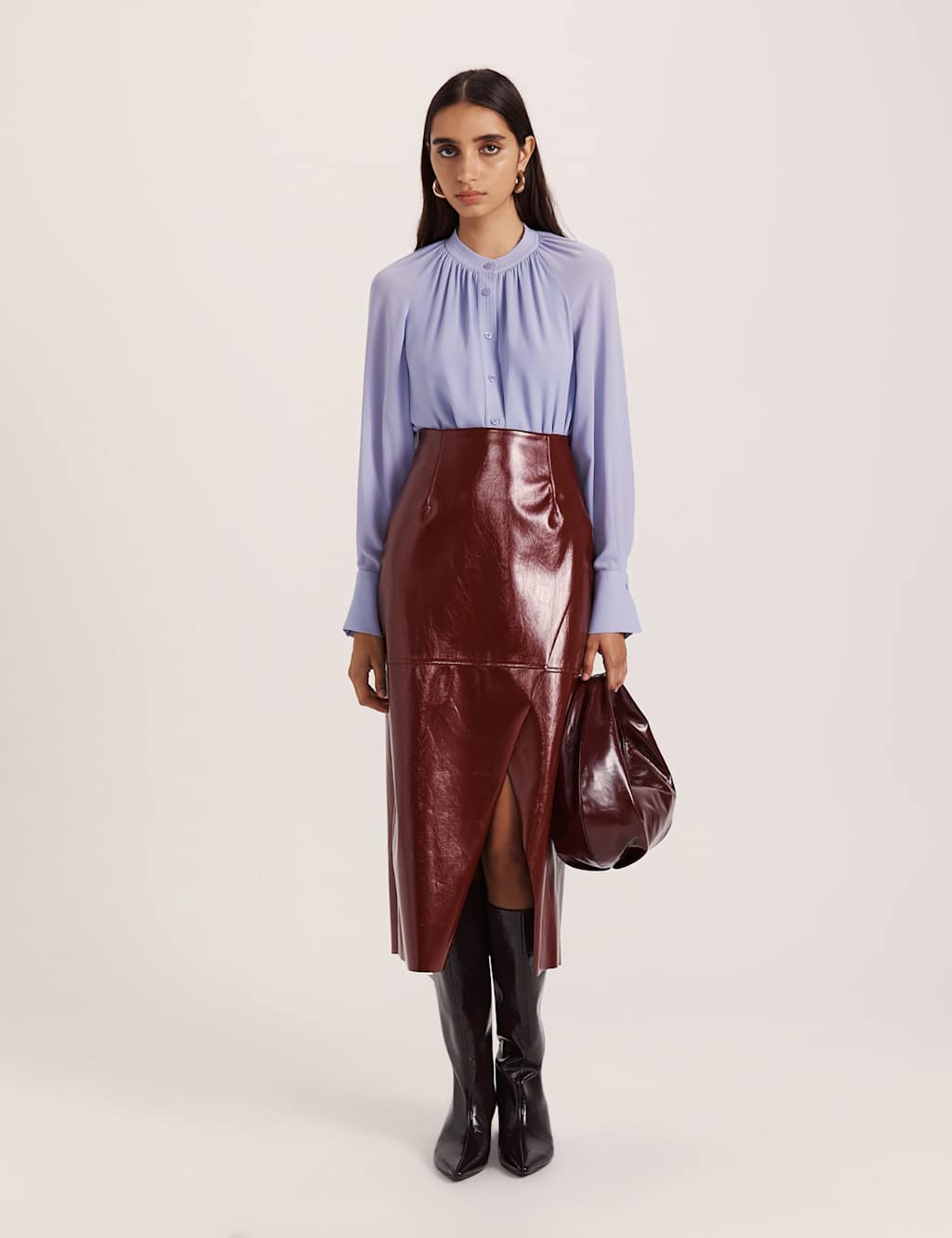Saba Women's Round Neck Button Through Relaxed Blouse - 8 - Light Blue - Available at M&S