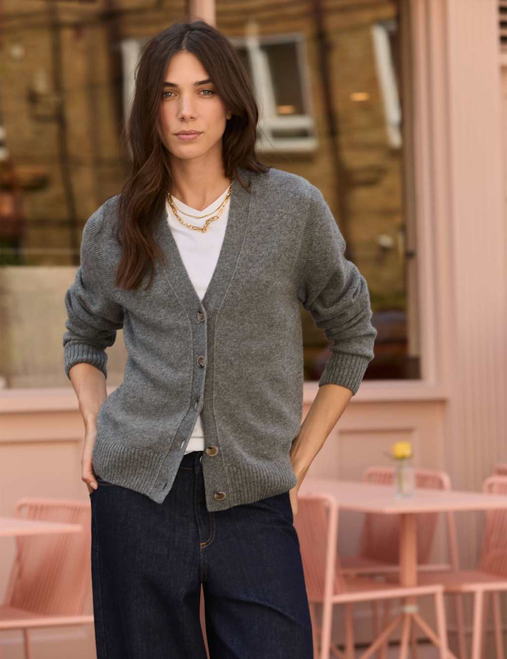 BAUKJEN Wool Blend Textured V-Neck Cardigan Grey Marl