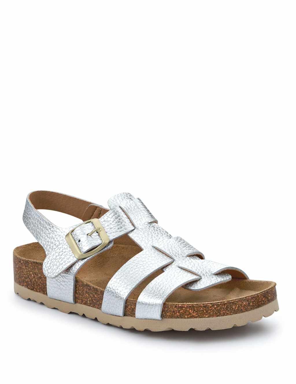 Leather Metallic Strappy Flat Sandals
