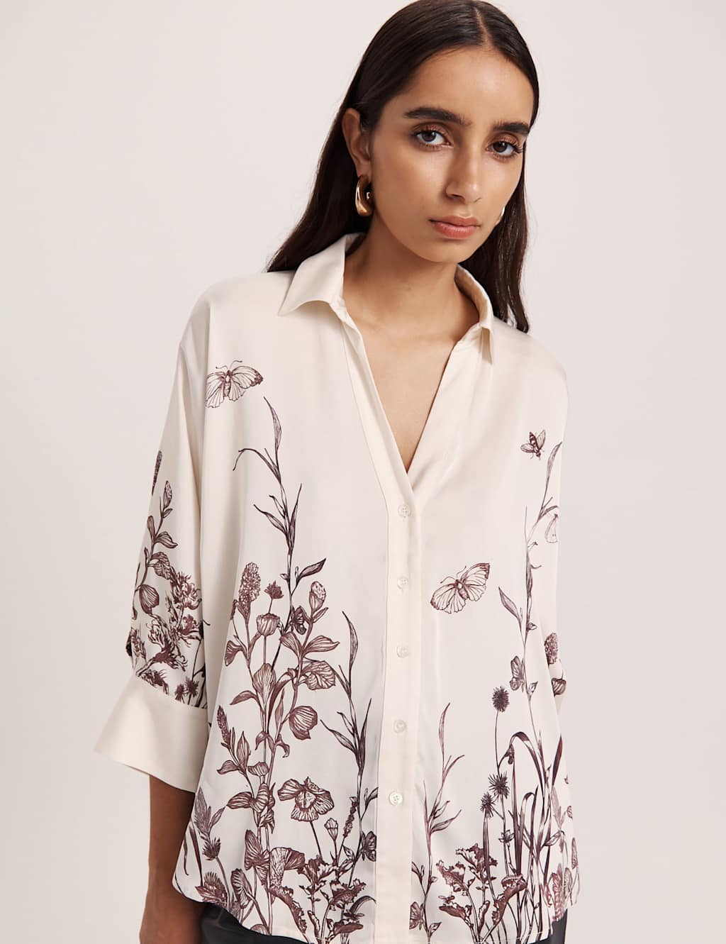 Saba Women's Floral Collared Relaxed Shirt - XS-S - Cream - Available at M&S