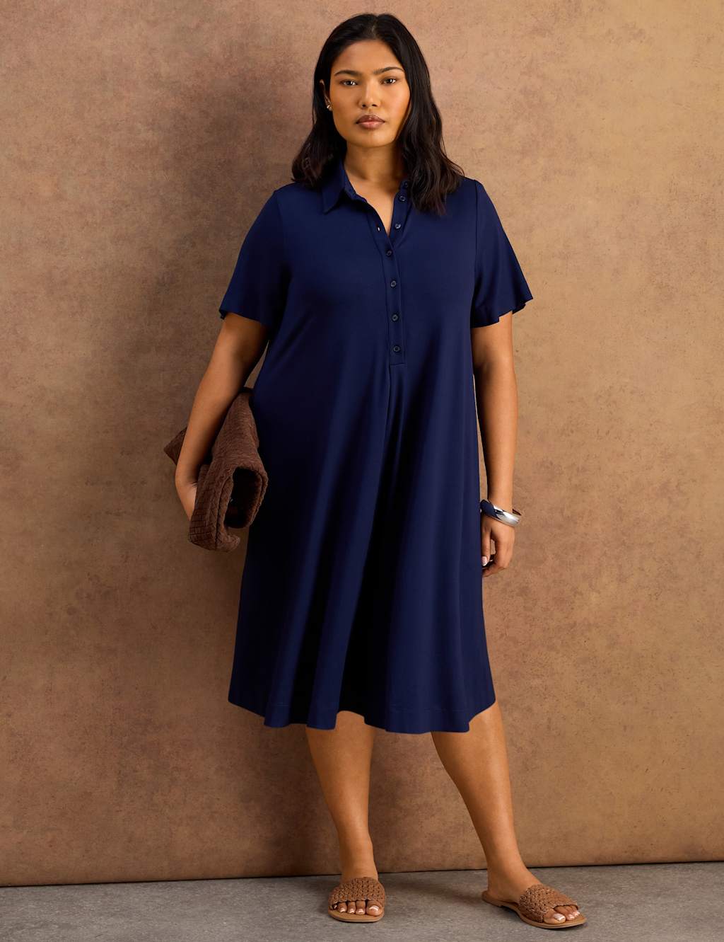 Live Unlimited London Women's Collared Midi Shirt Dress - 26 - Navy - Available at M&S