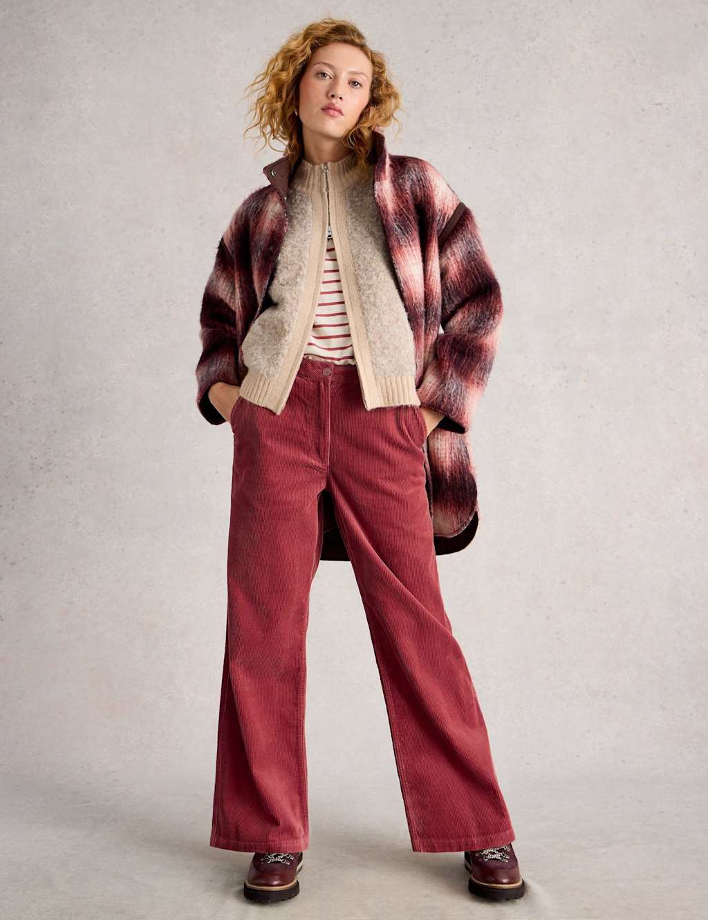 White Stuff Cord Wide Leg Trousers Pink