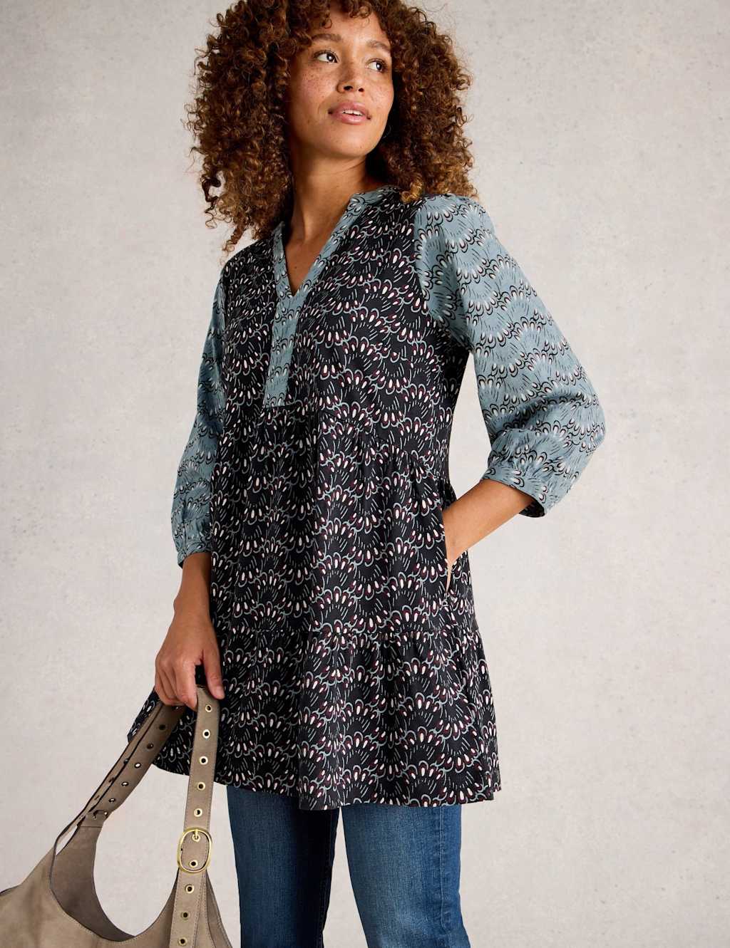 White Stuff Pure Cotton Printed Tunic Blue Mix