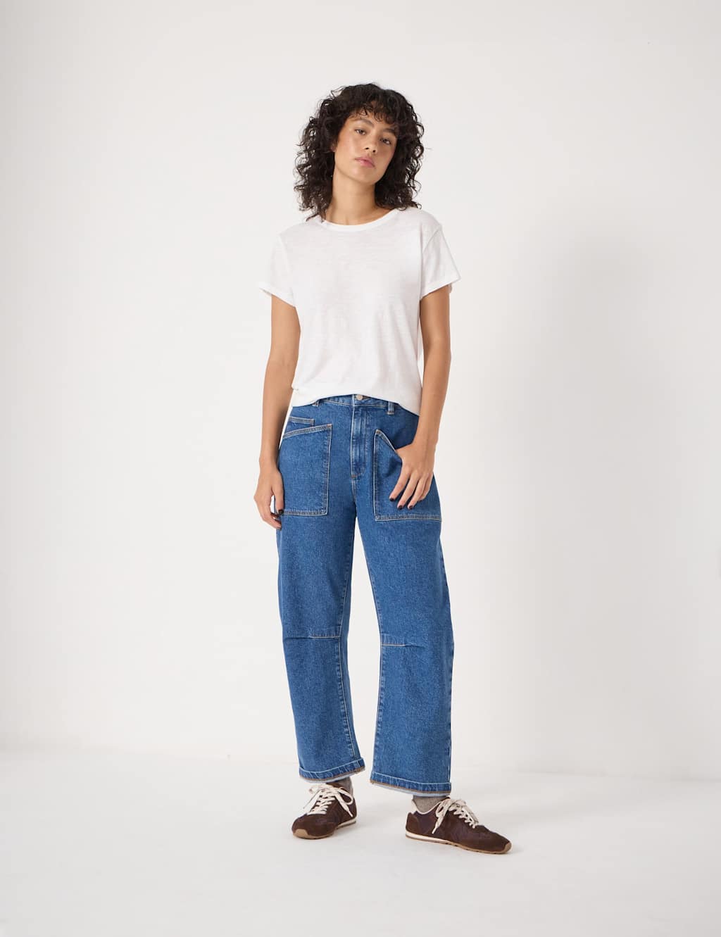 HUSH Mid Rise Barrel Leg Ankle Grazer Jeans Mid Blue