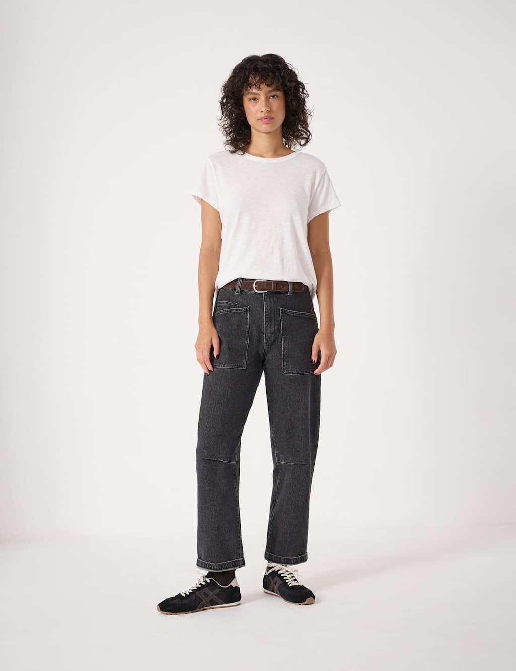 HUSH Mid Rise Barrel Leg Ankle Grazer Jeans Black
