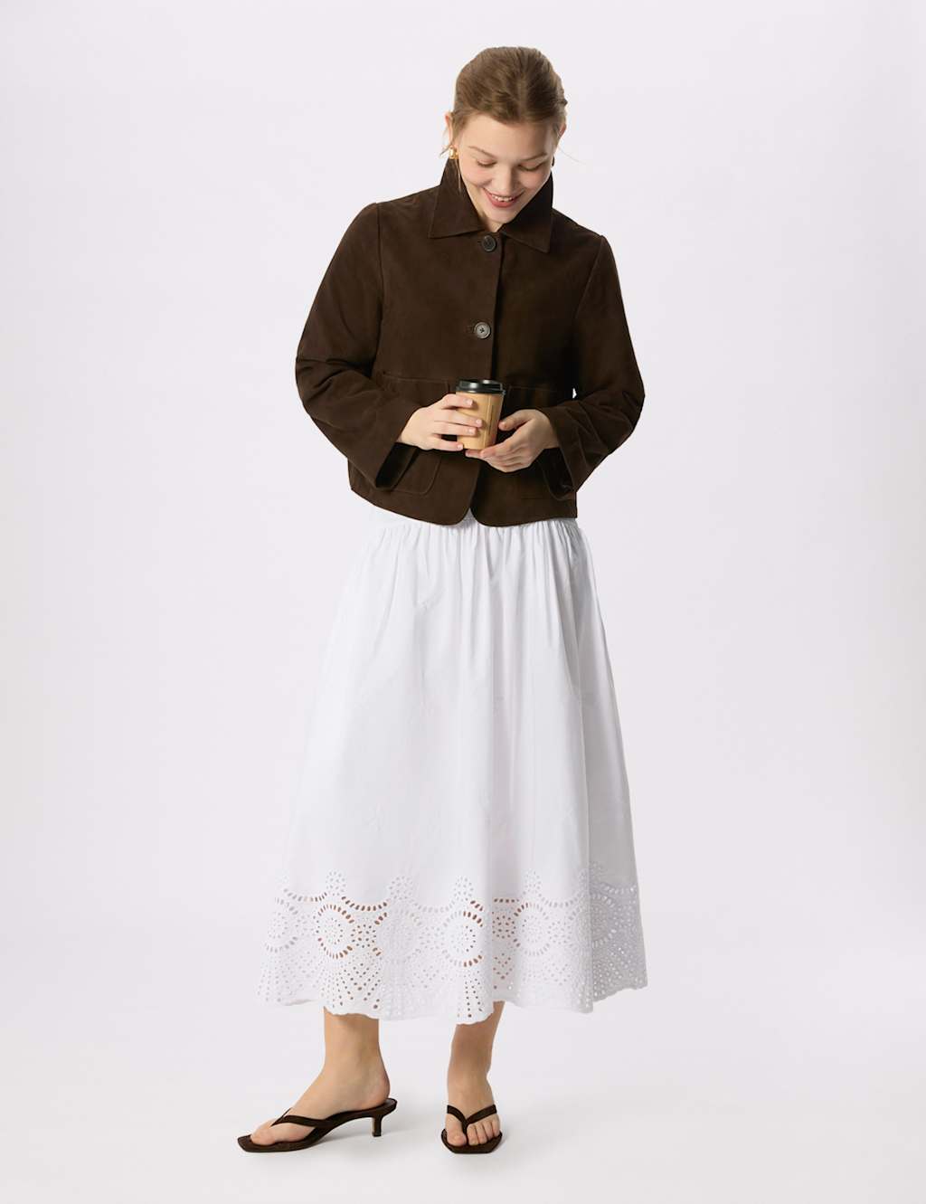 Whistles Women's Pure Cotton Broderie Midi A-Line Skirt - 14 - White - Available at M&S