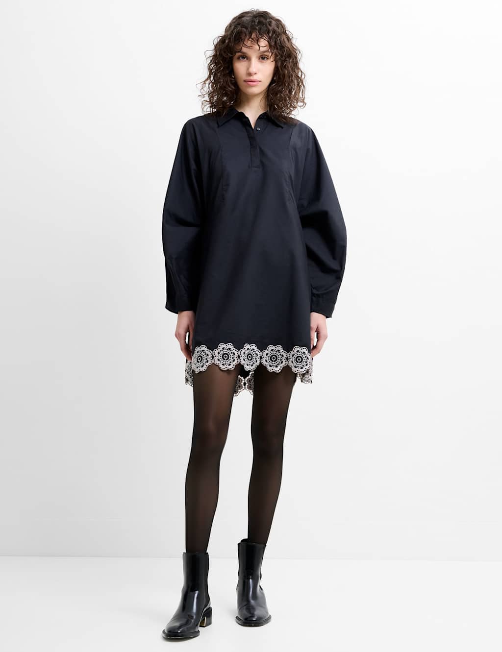 French Connection Women's Cotton Blend Broderie Mini Shift Dress - Small - Black Mix - Available at M&S