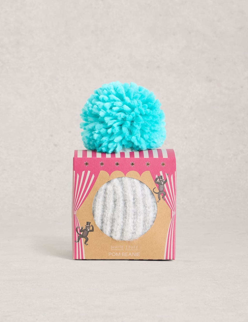 White Stuff Striped Pom Pom Hat in a Box Blue