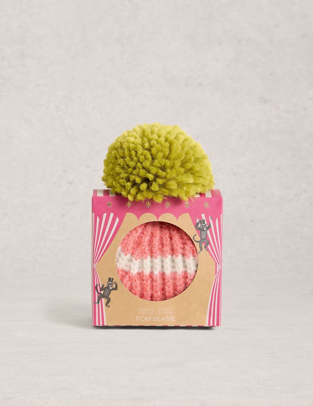 White Stuff Striped Pom Pom Hat in a Box Yellow
