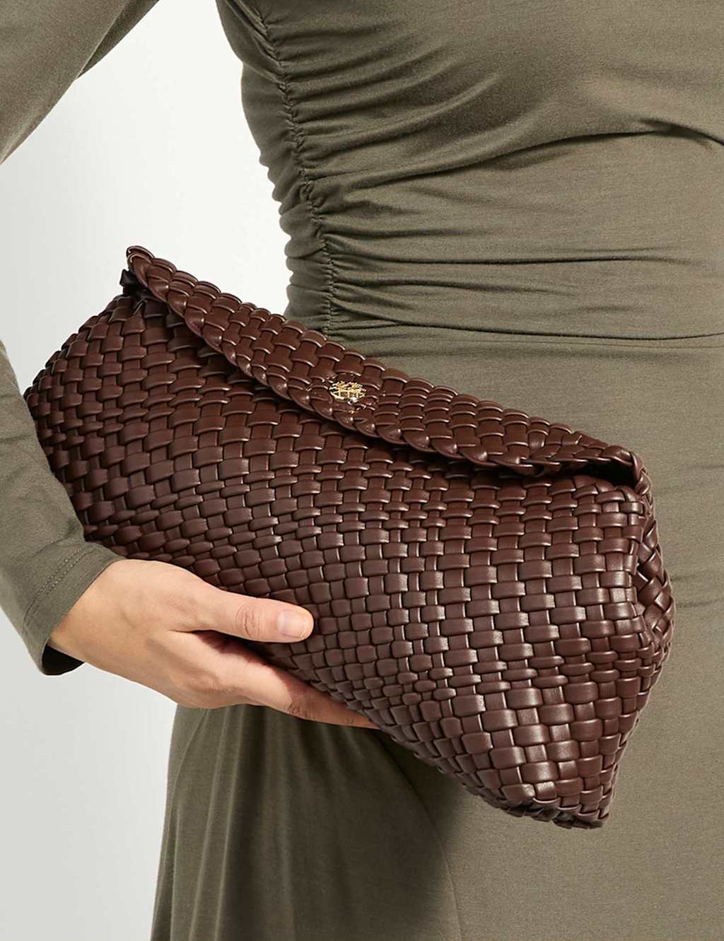 Dune London Women's Faux Leather Woven Clutch Bag - Brown - Available at M&S