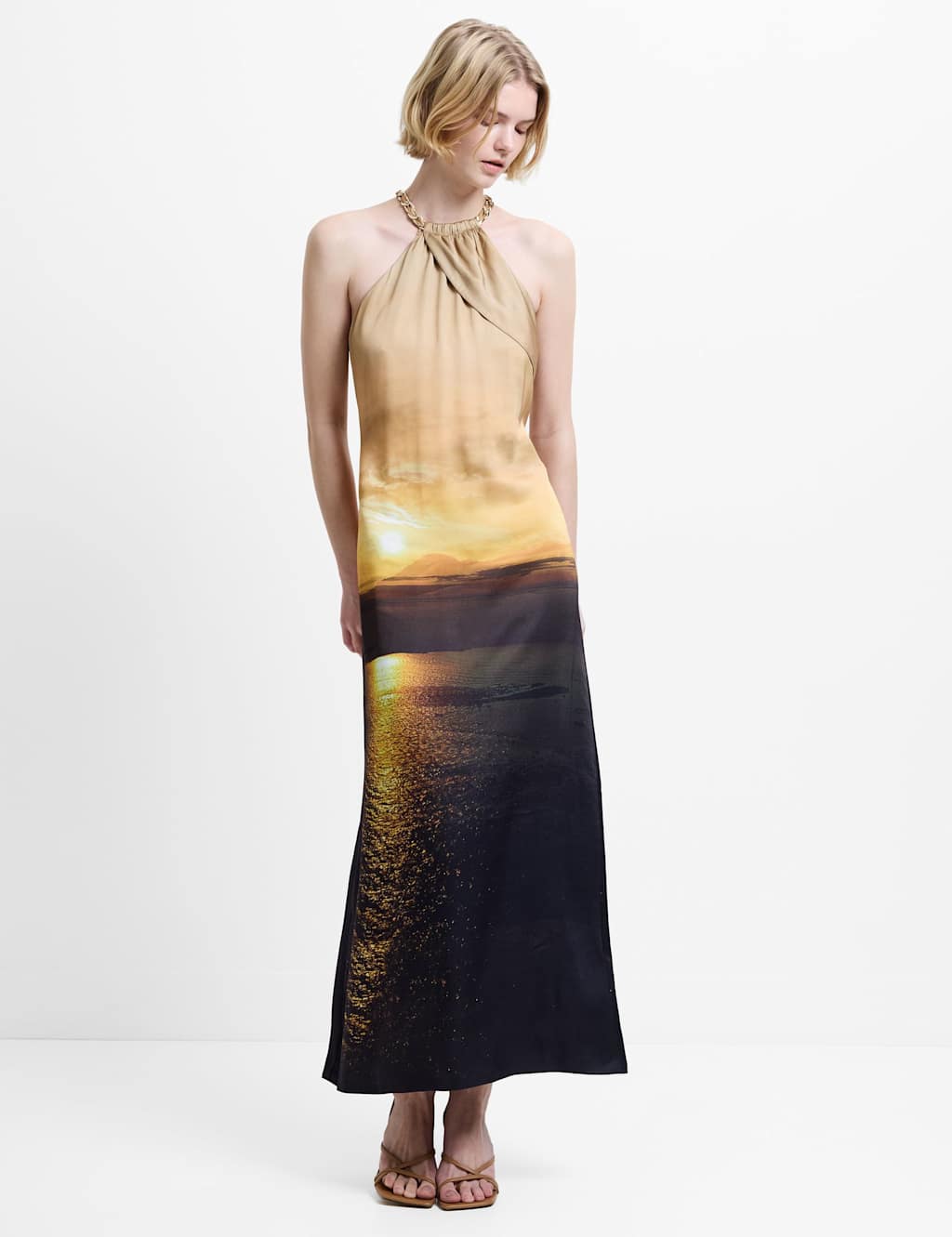 French Connection Women's Satin Printed Halter Neck Midaxi Column Dress - 16 - Multi - Available at M&S