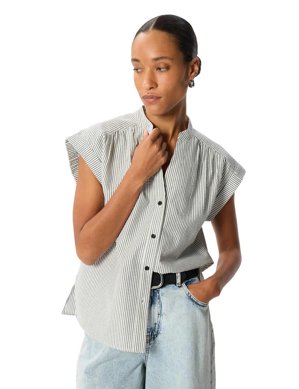 Whistles Women's Seersucker Stripe Shirt - 12 - White Mix - Available at M&S