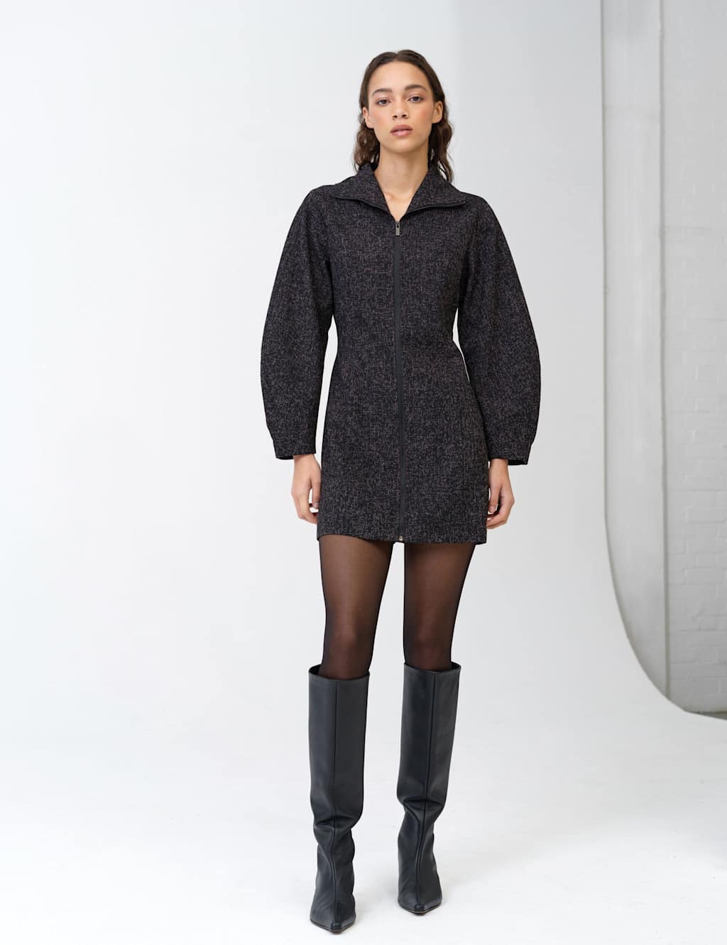 French Connection Women's Textured Funnel Neck Mini Shift Dress - 6 - Black - Available at M&S