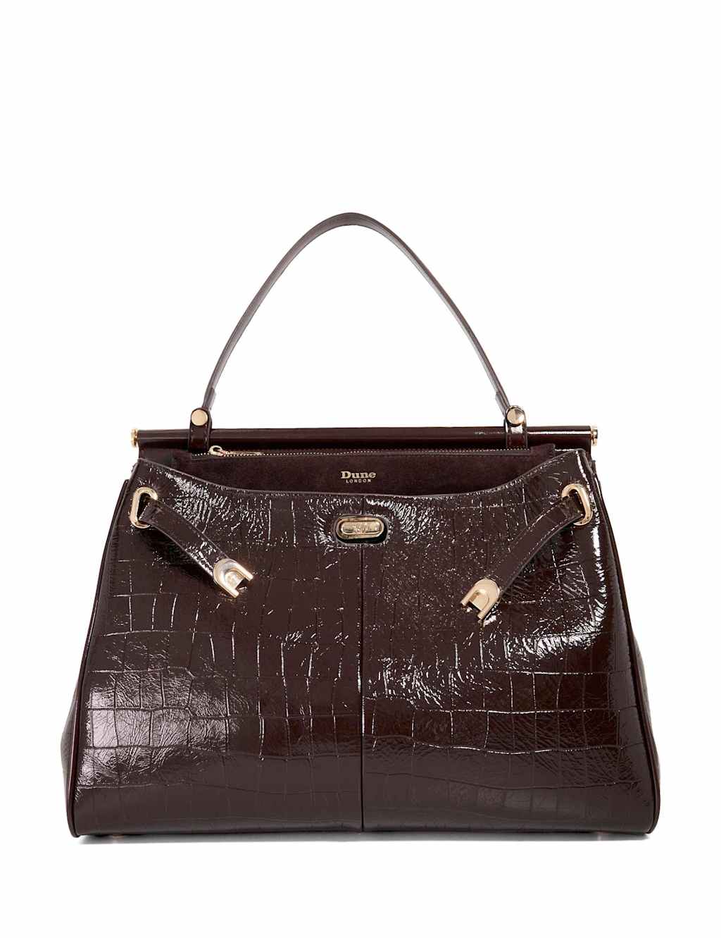 Dune London Leather Croc Effect Large Belted Grab Bag Brown