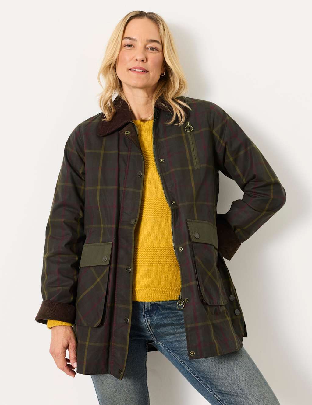 Fatface Women's Pure Cotton Checked Utility Jacket - 12 - Green Mix - Available at M&S