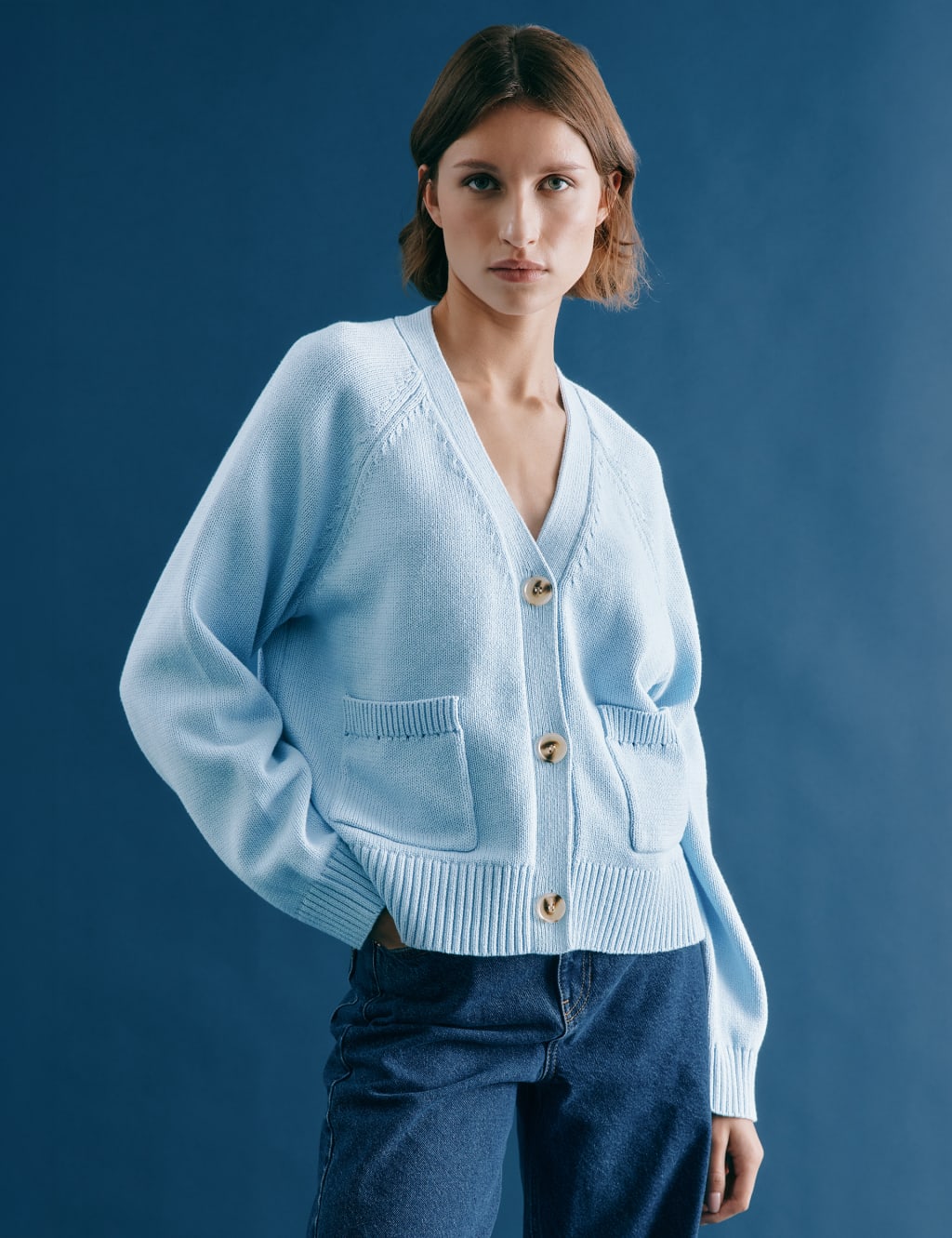 Pure Cotton Pointelle V-Neck Relaxed Cardigan