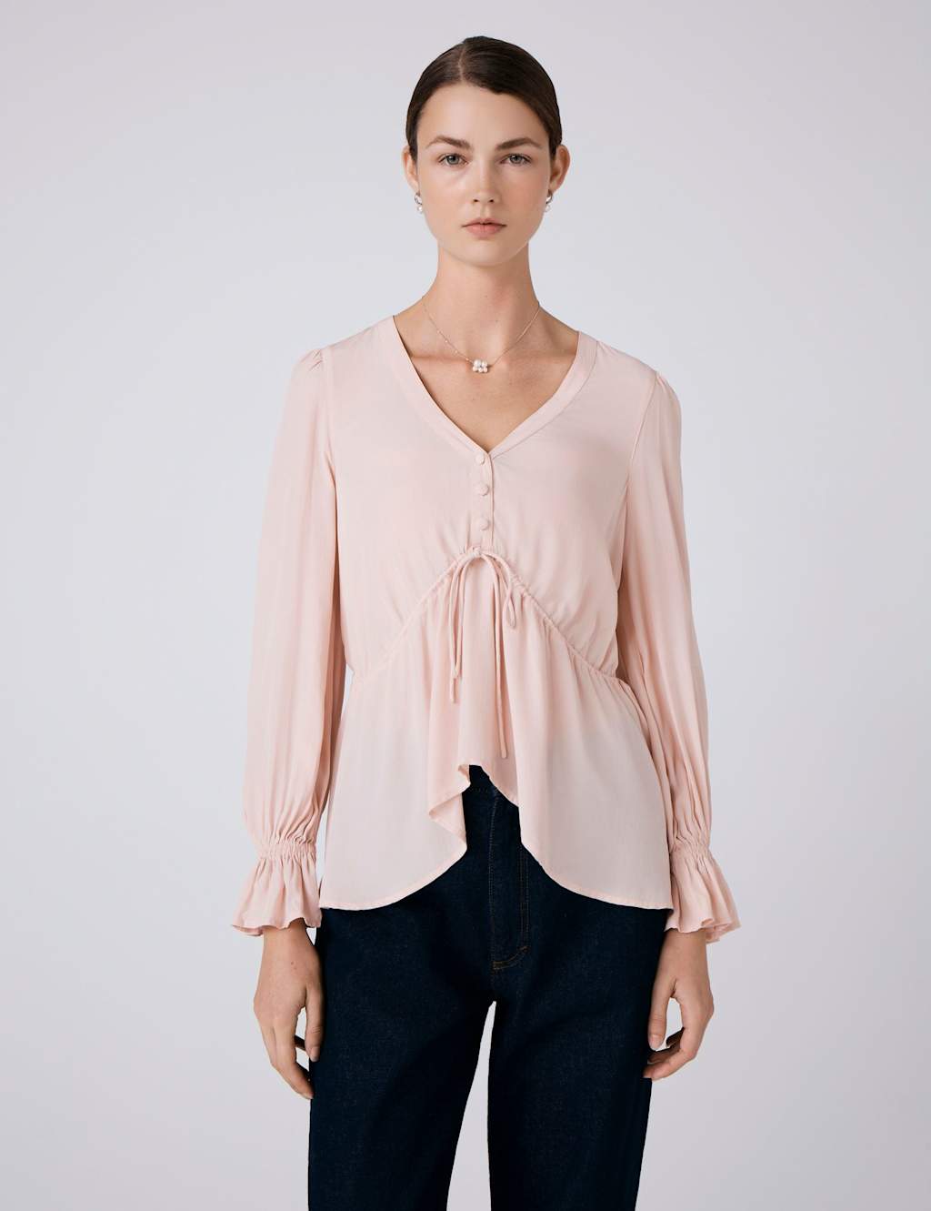 Ghost Crepe V-Neck Tie Front Blouse Pink