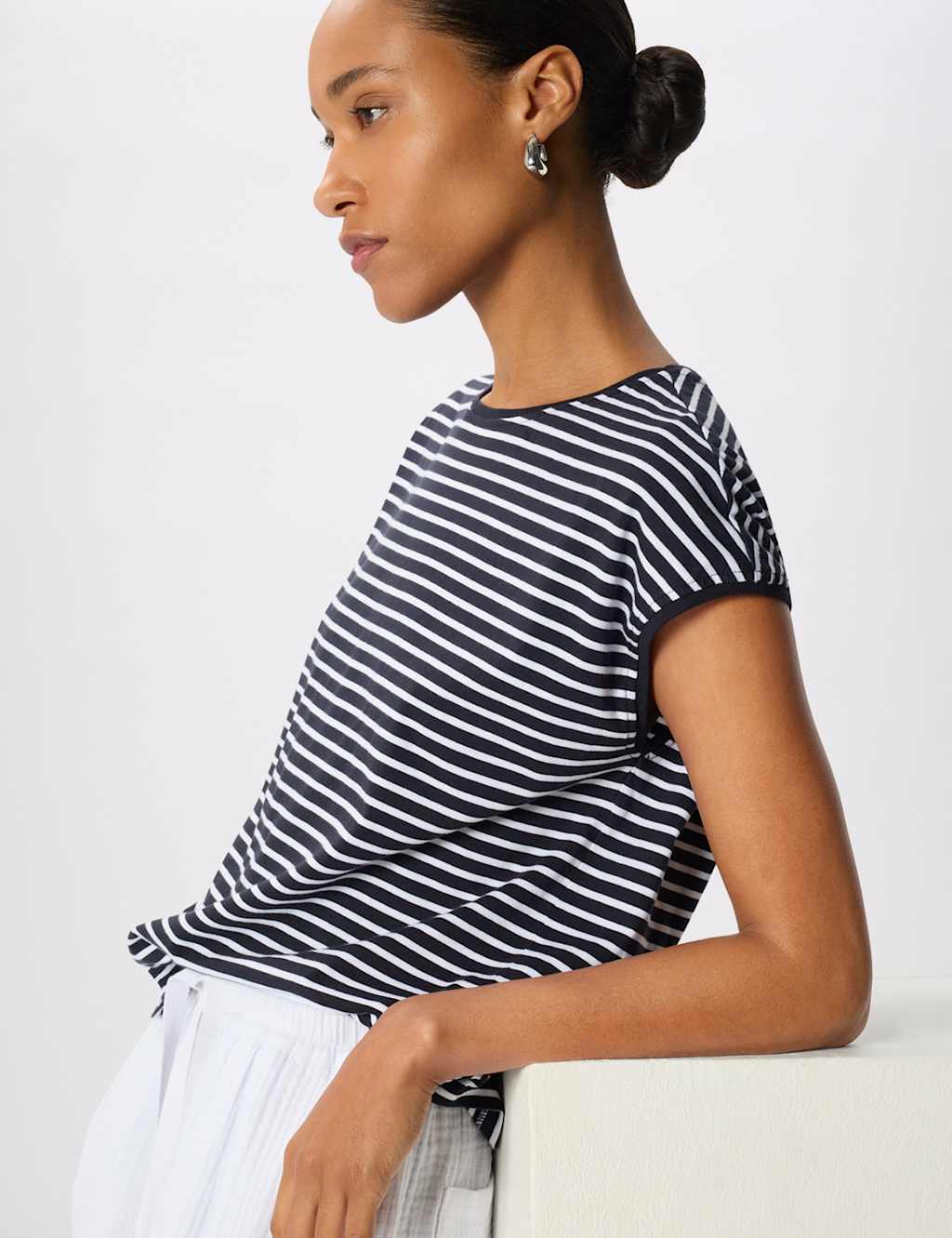 Whistles Women's Pure Cotton Striped T-Shirt - Extra Small - Navy Mix - Available at M&S