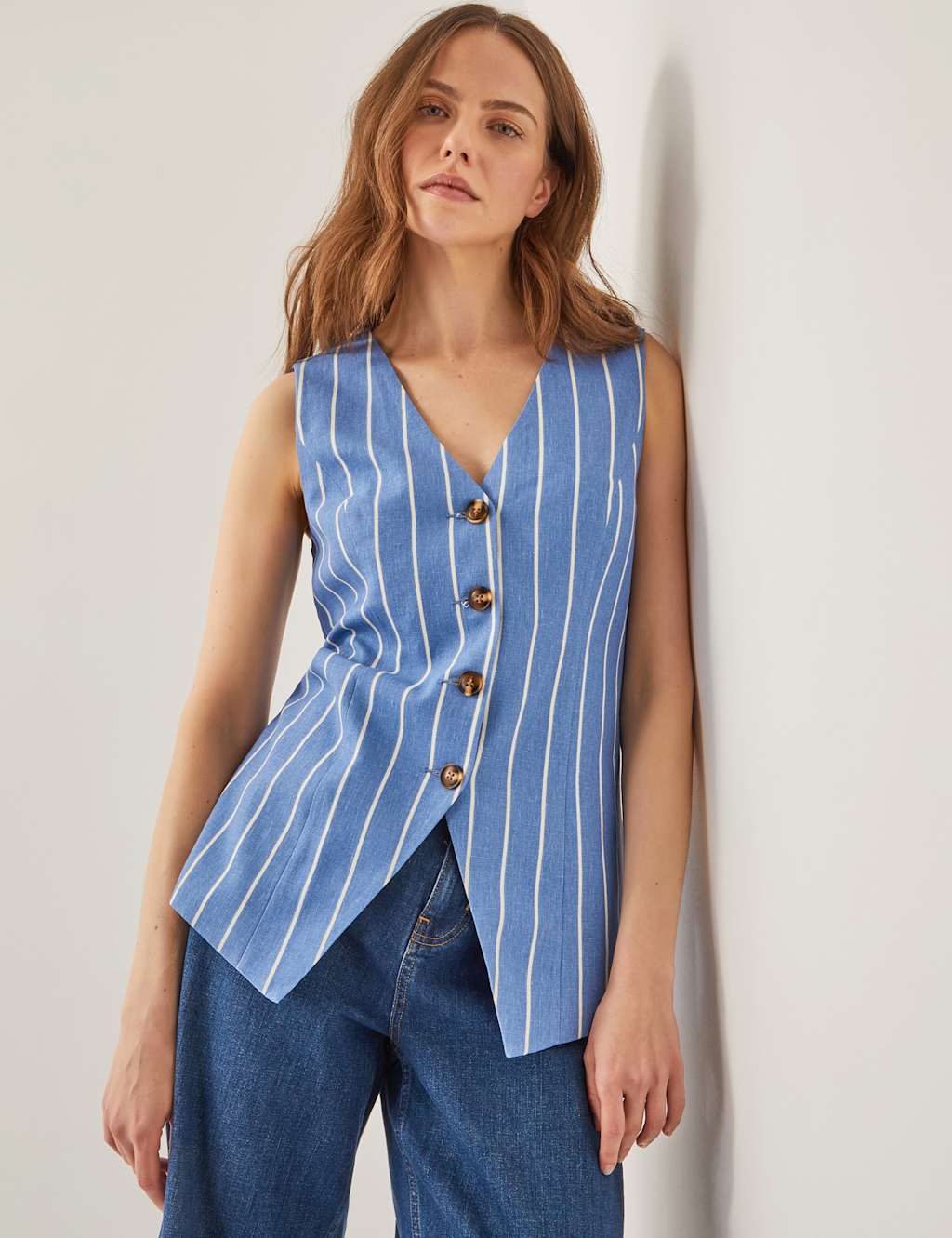Linen Blend Striped Waistcoat