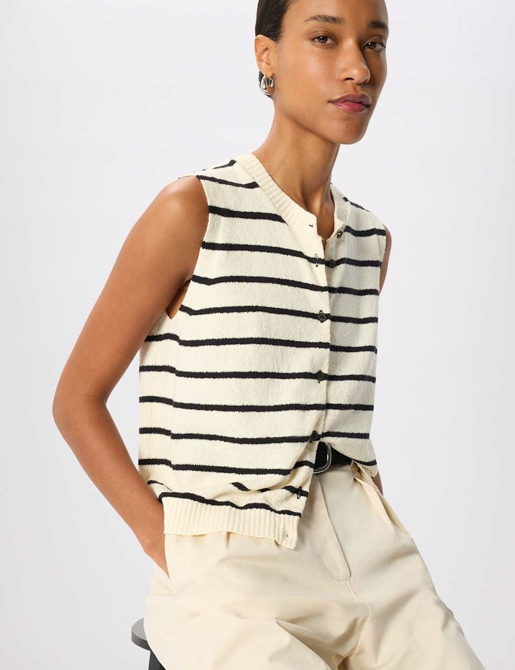 Whistles Women's Stripe Boucle Textured Tank - Large - Ivory Mix - Available at M&S