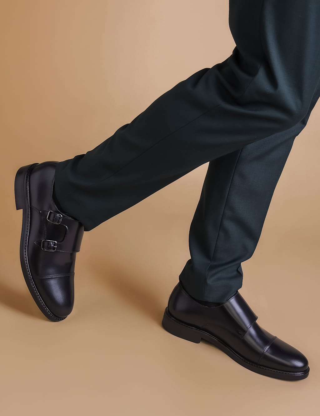 Leather Double Monk Strap Shoes