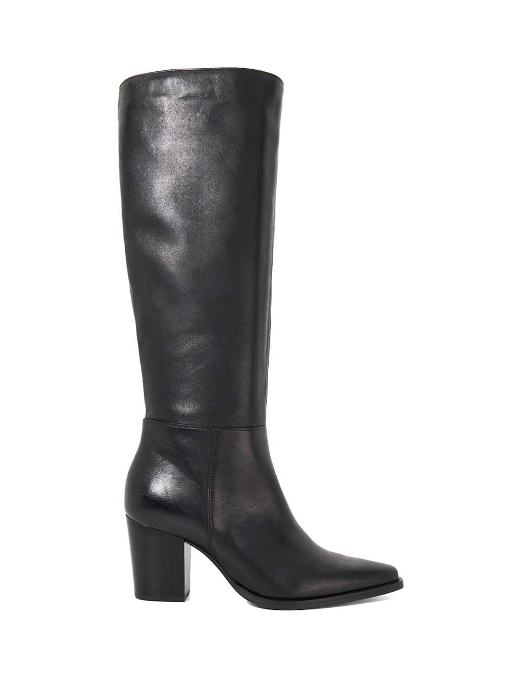 Dune London Leather Block Heel Knee High Boots Black