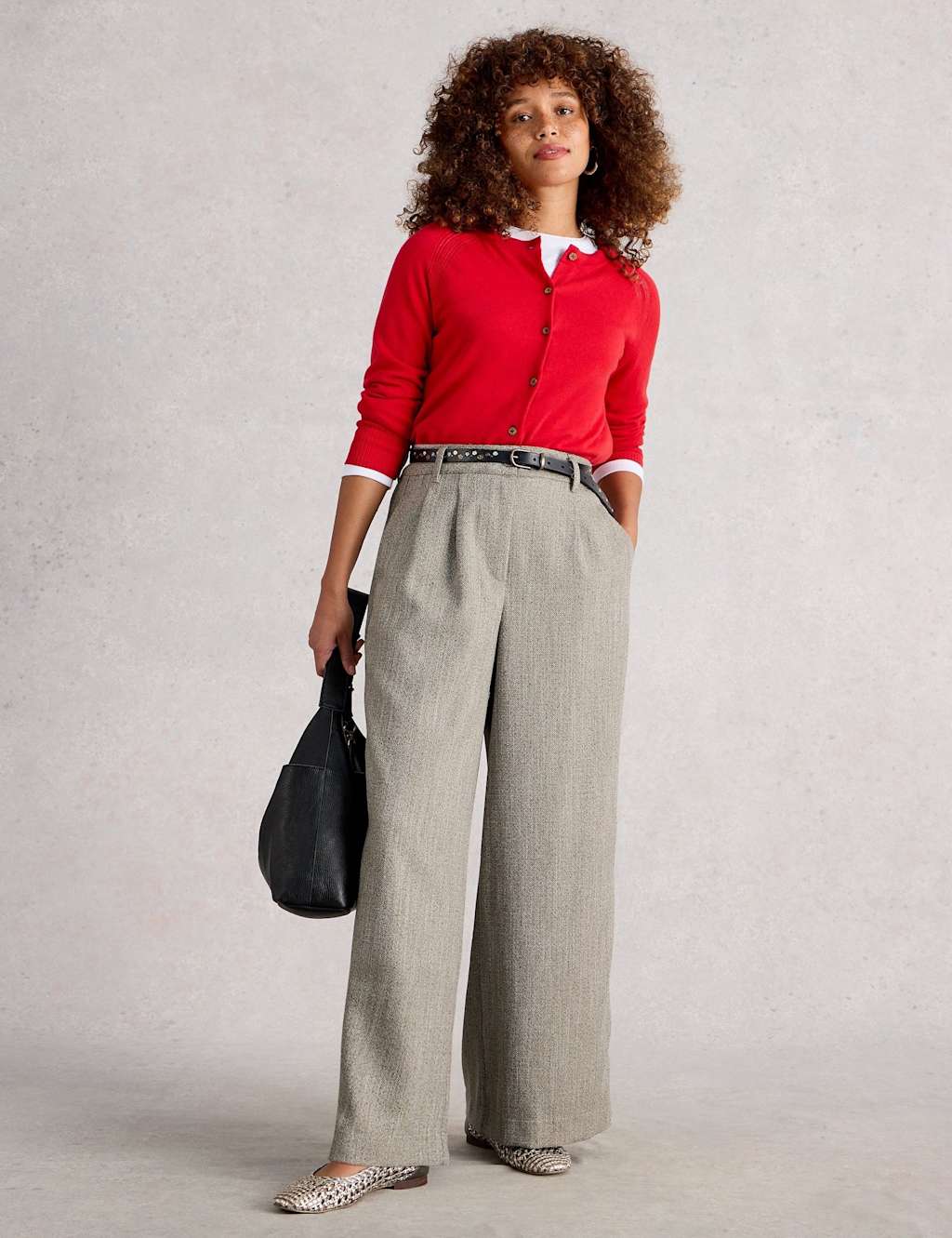 White Stuff Women's Twill Wide Leg Trousers - 12REG - Grey Mix, Grey Mix