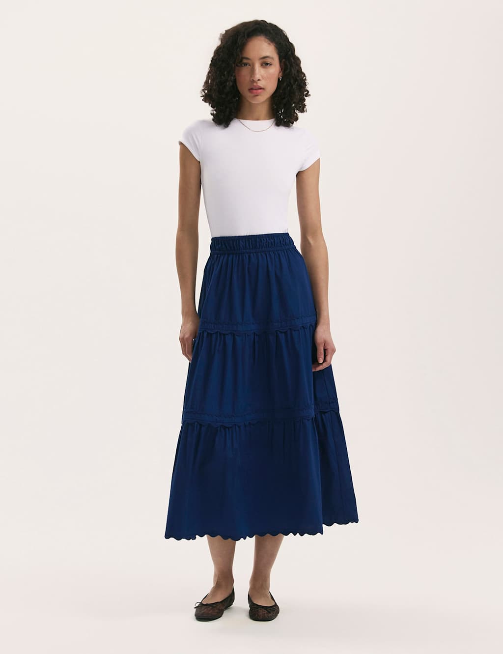 Pure Cotton Midi Tiered Skirt