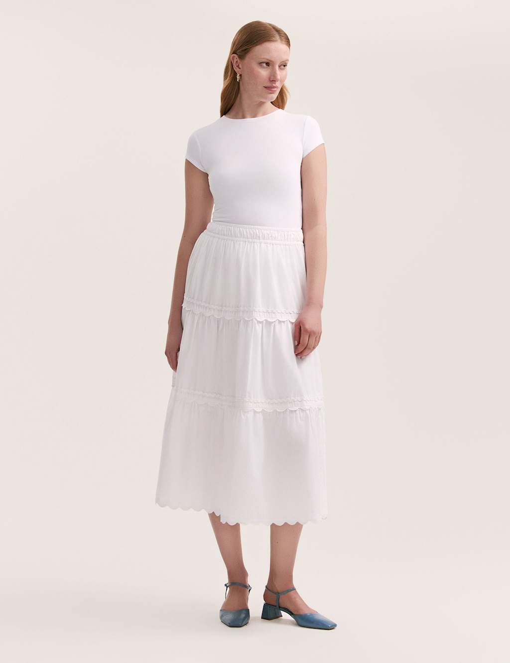 Pure Cotton Midi Tiered Skirt
