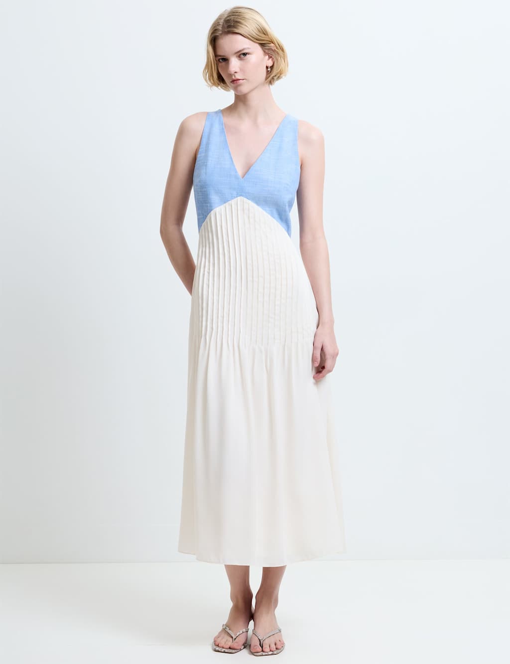 French Connection Women's Pure Cotton Colour Block Midi Skater Dress - 16 - Light Blue Mix - Available at M&S