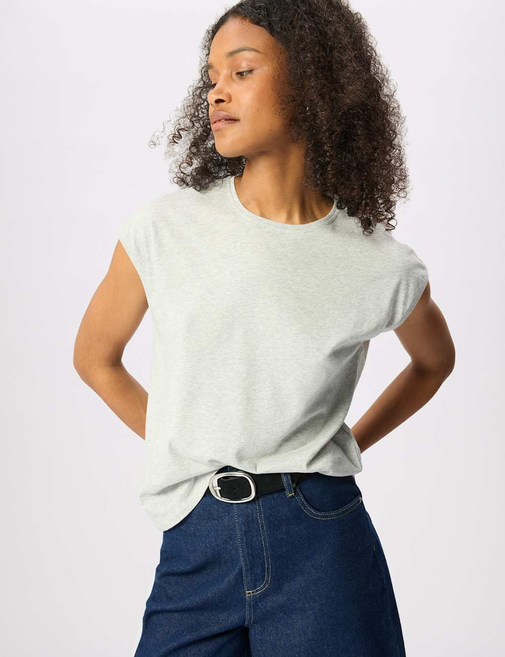 Whistles Women's Pure Cotton Cap Sleeve T-Shirt - Large - Grey Marl - Available at M&S