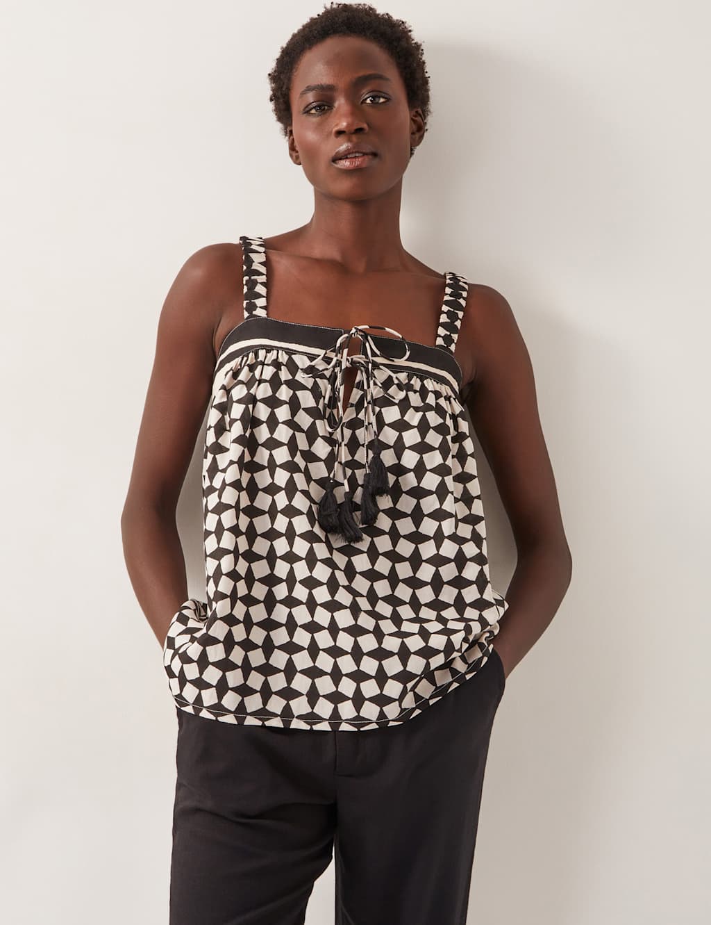 Geometric Square Neck Tie Detail Cami Top