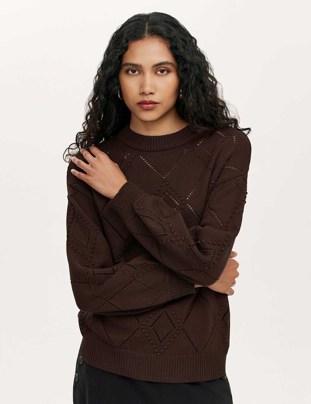 Finery London Pure Cotton Pointelle Jumper Brown