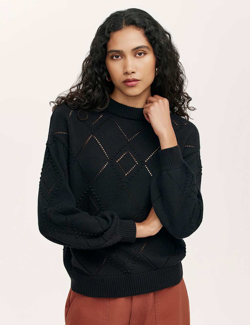 Finery London Women's Pure Cotton Pointelle Jumper - 8 - Black - Available at M&S