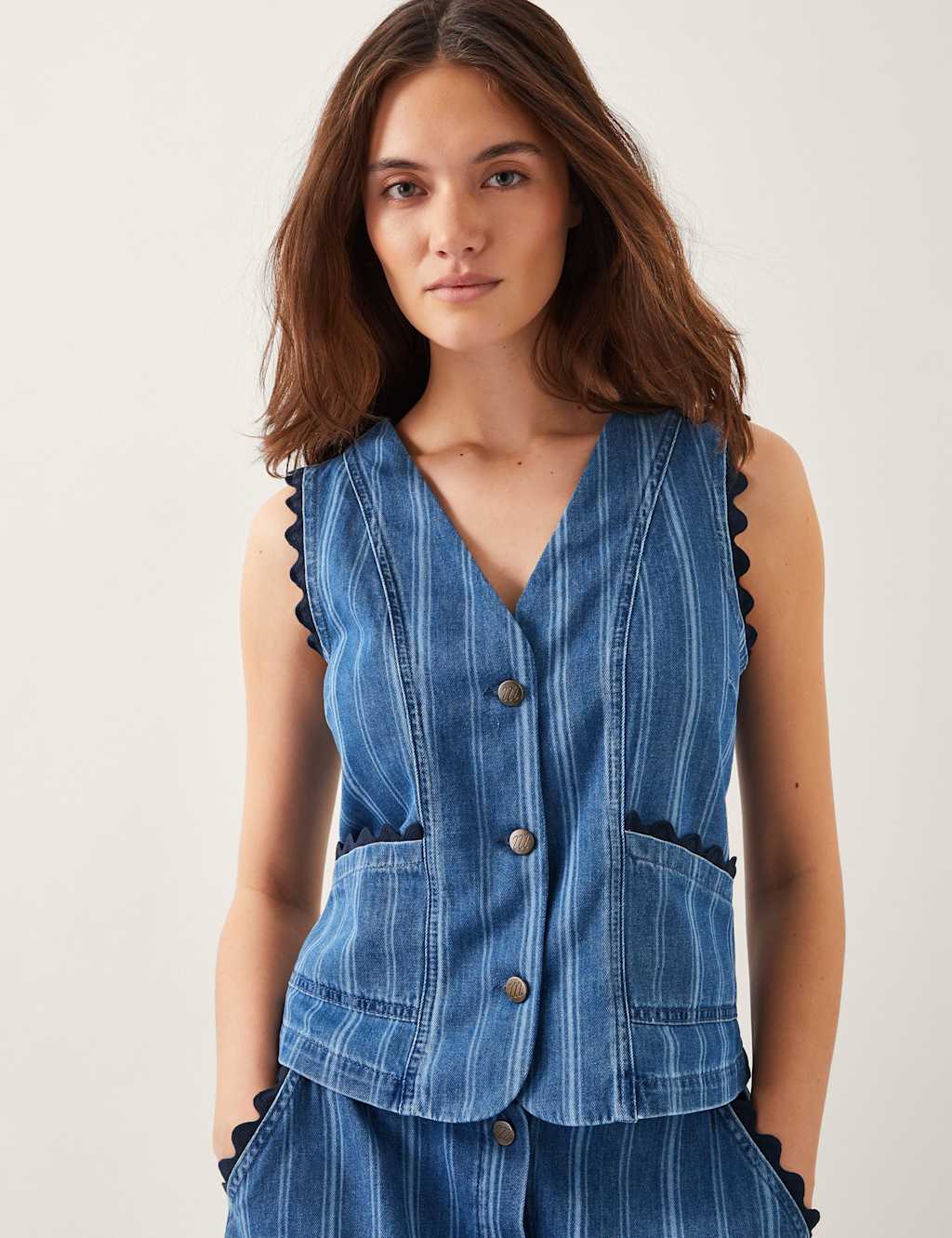 Pure Cotton V-Neck Button Through Waistcoat