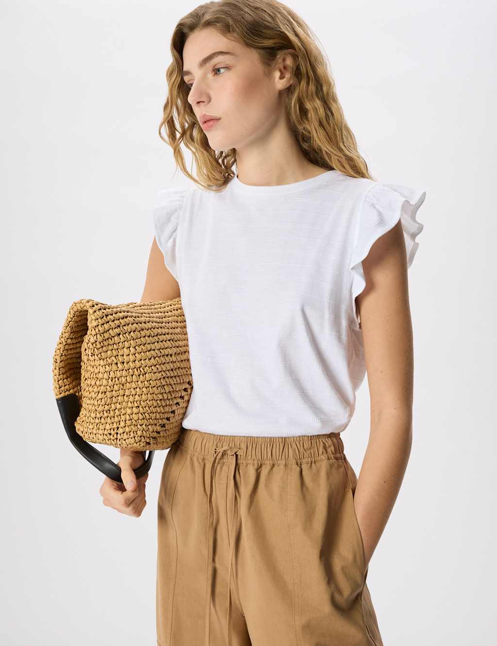 Whistles Women's Frill Sleeve Broderie Tee - Medium - White - Available at M&S