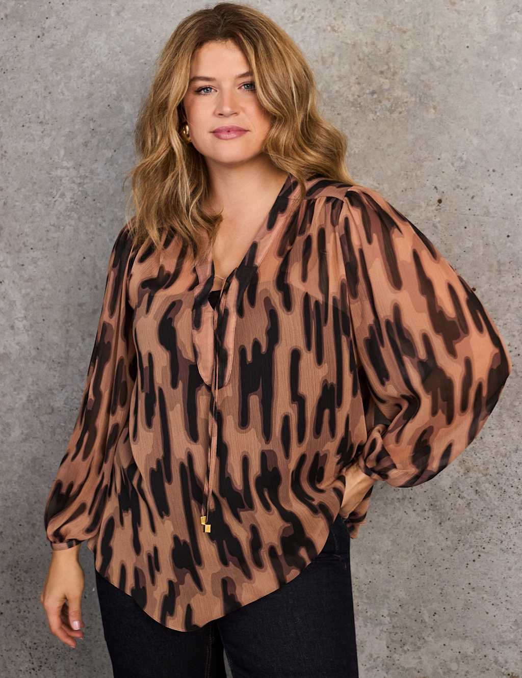 Live Unlimited London Women's Abstract Print V-Neck Blouse - 22 - Brown Mix - Available at M&S