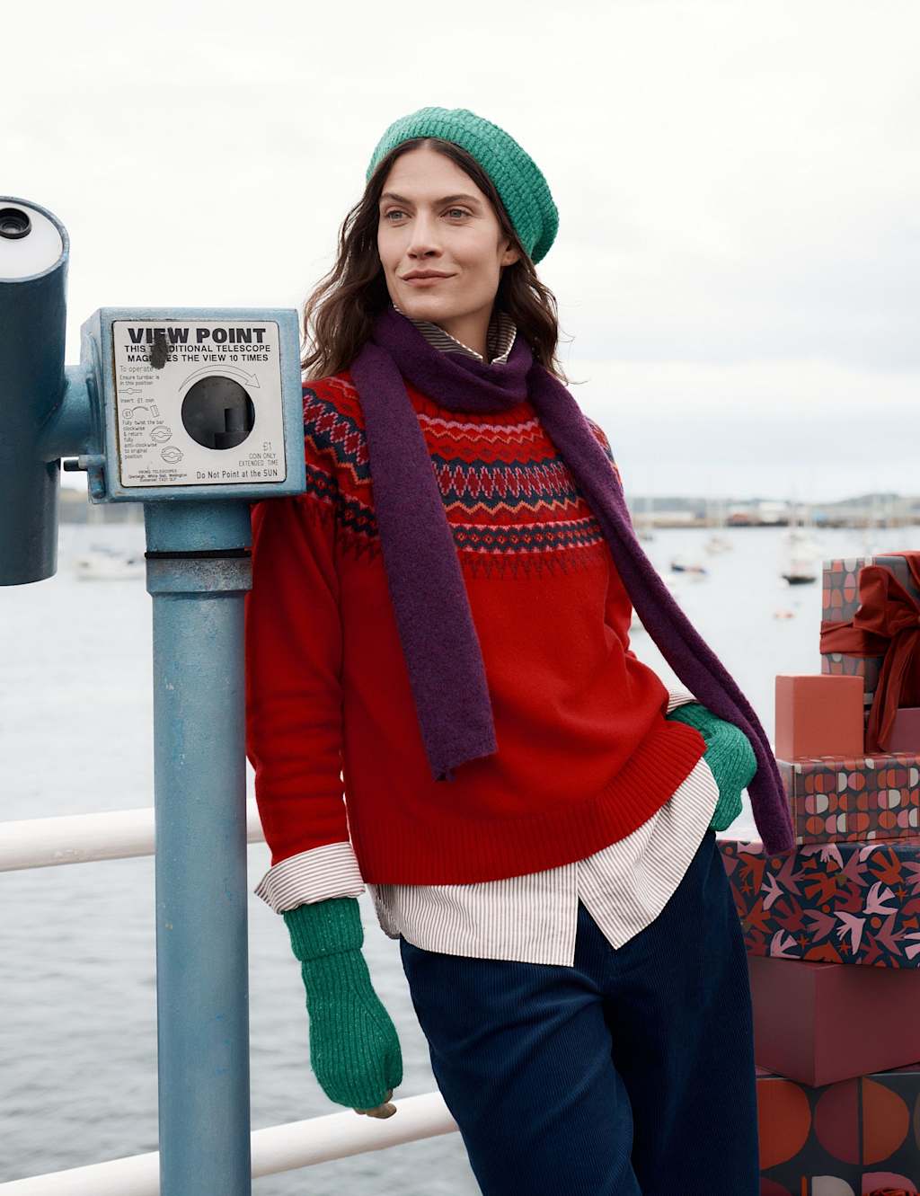 Seasalt Cornwall Merino Wool Rich Fair Isle Jumper Red Mix