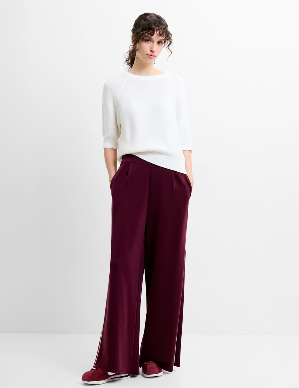 French Connection Women's Side Stripe Wide Leg Trousers - Small - Red Mix - Available at M&S
