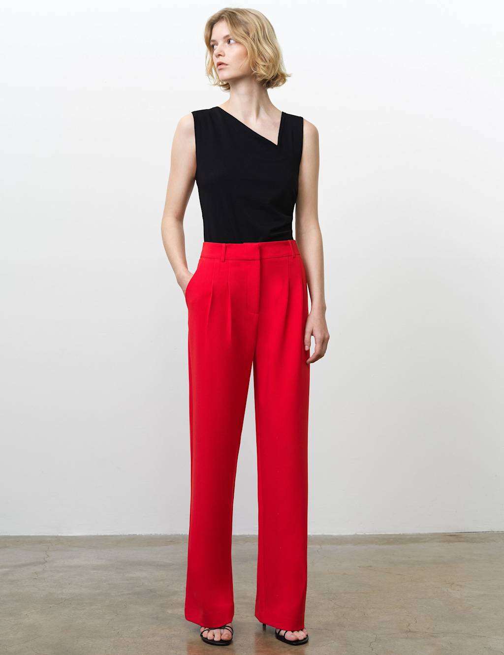 French Connection Women's Pleat Front Wide Leg Trousers - 10 - Red - Available at M&S