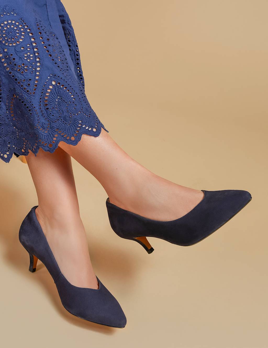 Suede Kitten Heel Pointed Court Shoes