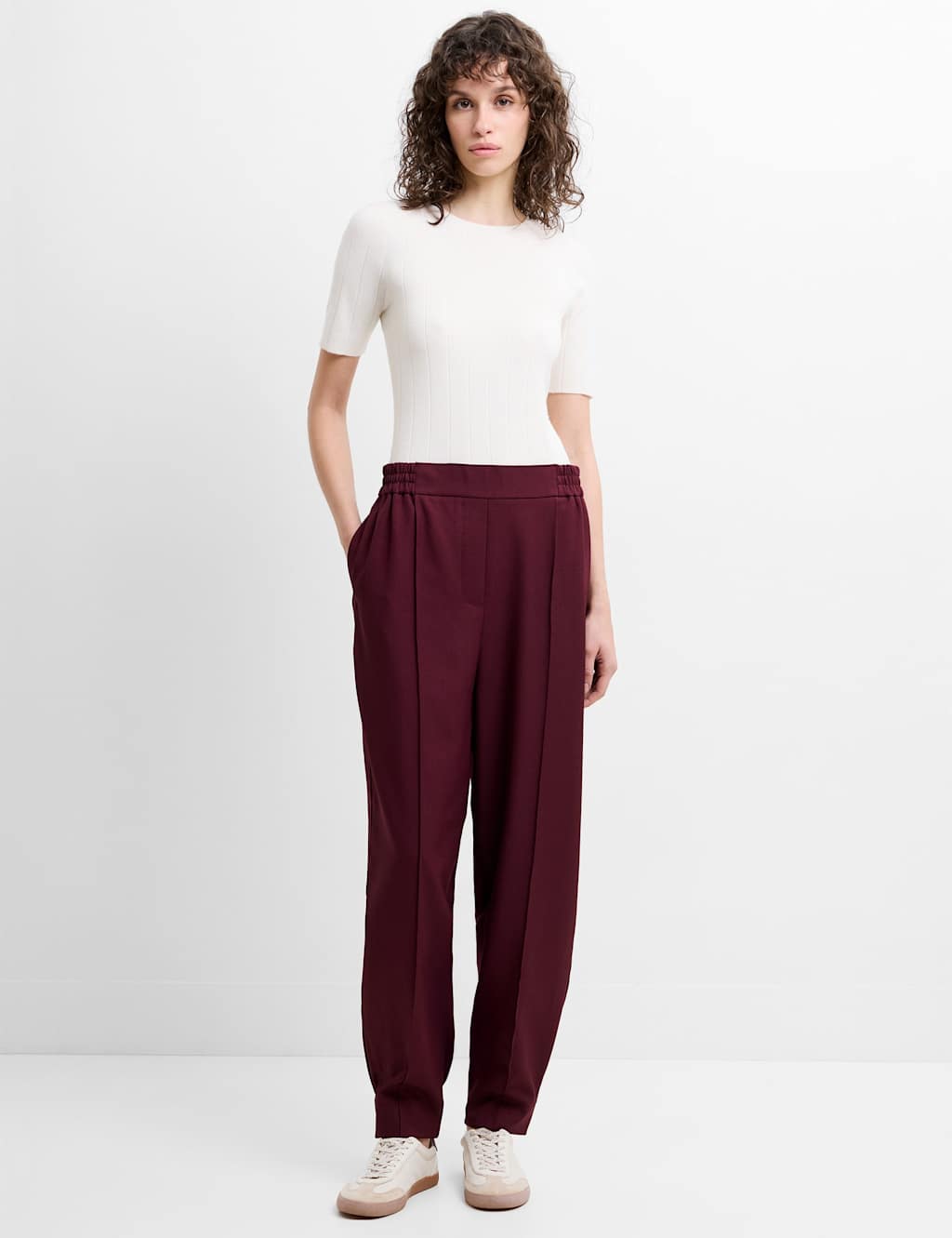 French Connection Women's Elasticated Waist Barrel Leg Trousers - Small - Red - Available at M&S