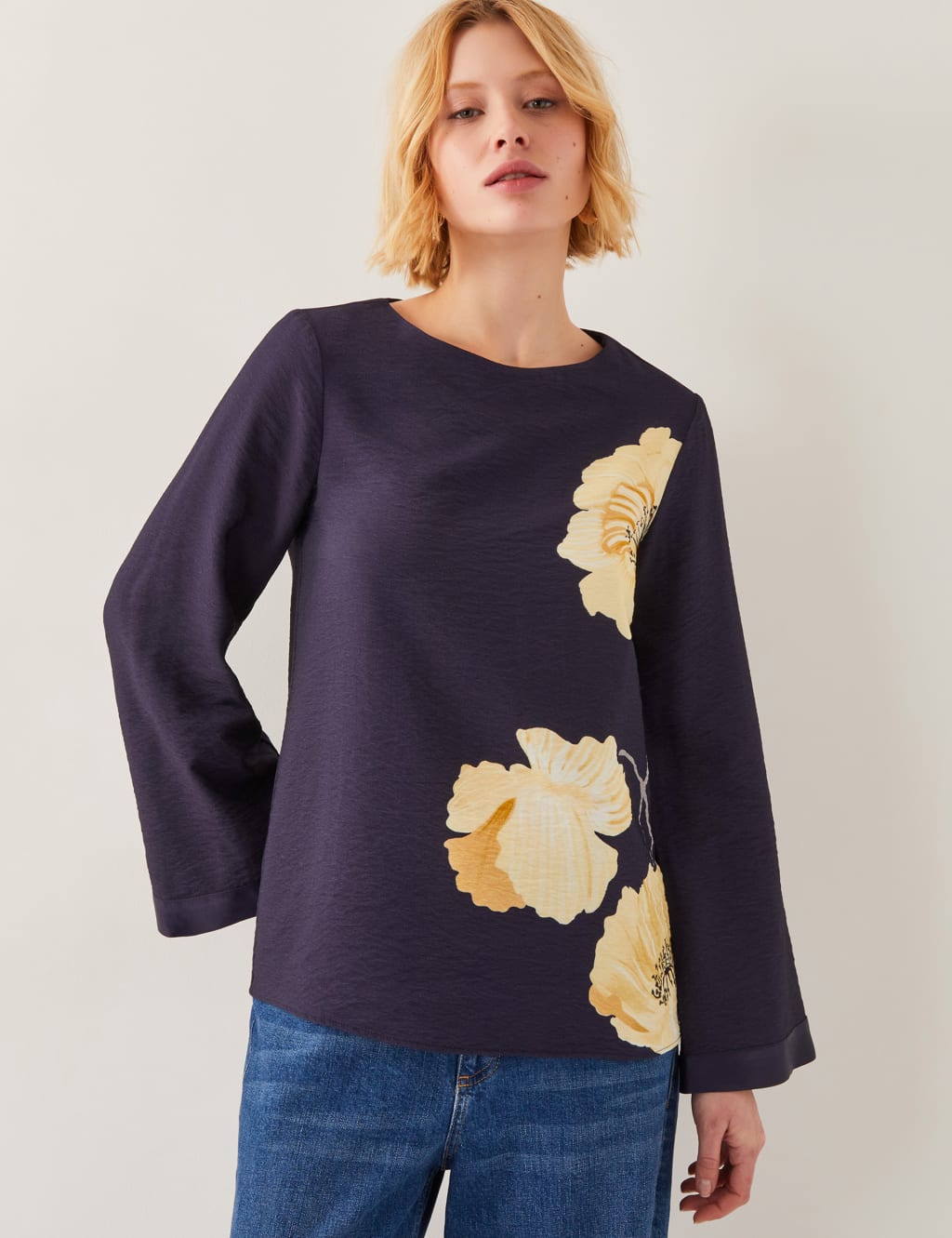 Flower Print Flute Sleeve Top
