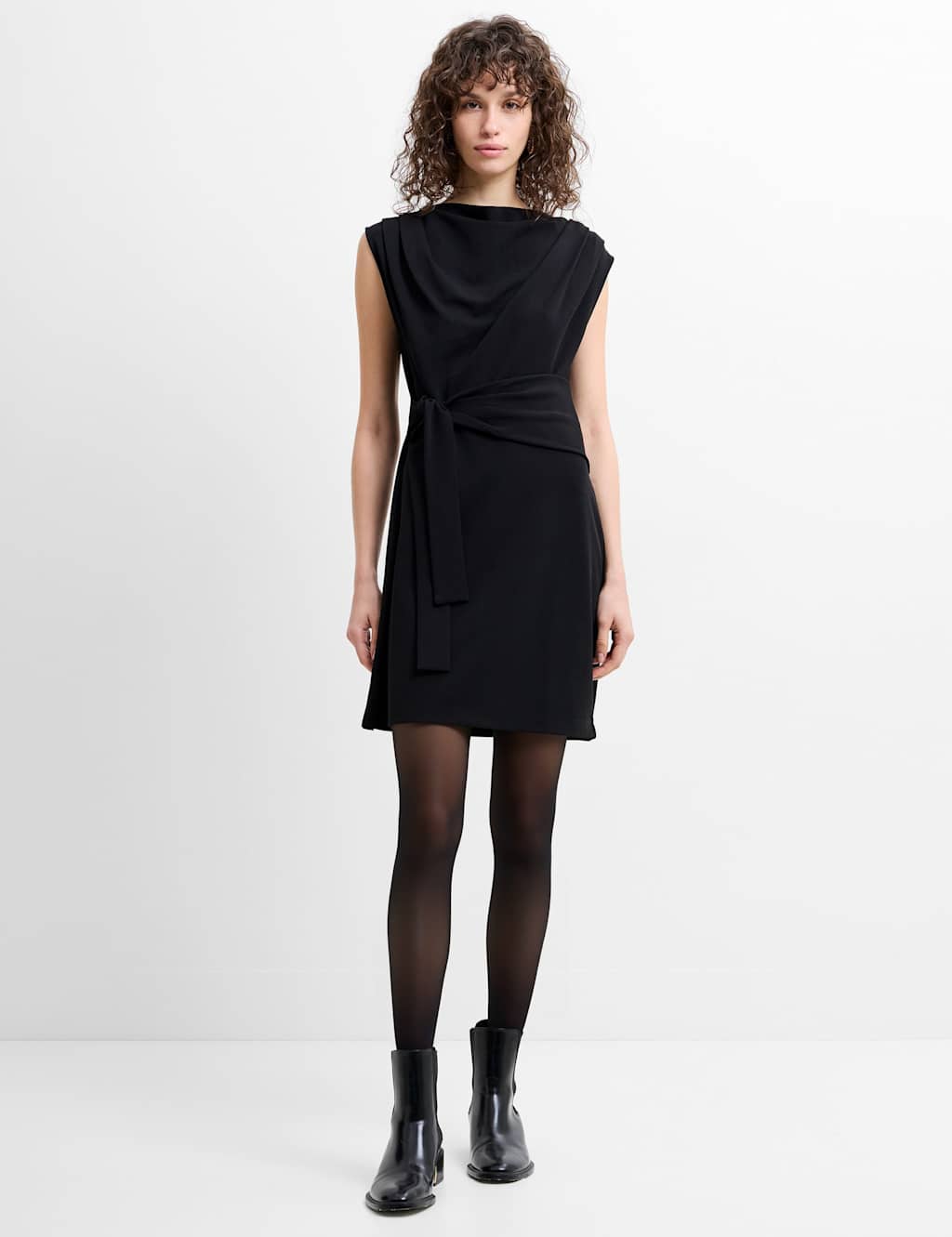 French Connection Women's Jersey Cowl Neck Belted Mini Shift Dress - Large - Black - Available at M&S