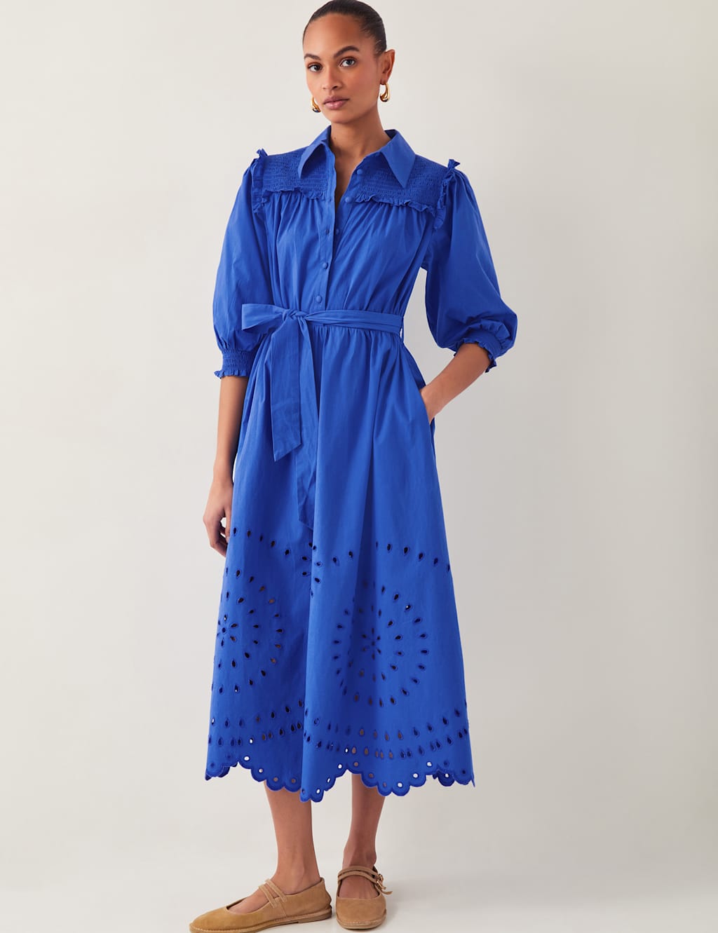 Pure Cotton Broderie Midi Skater Dress