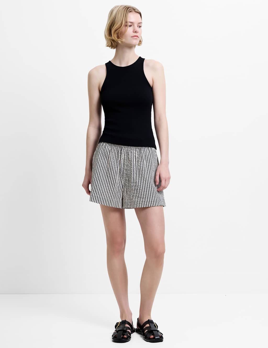 French Connection Women's Pure Cotton Striped Shorts - Extra Small - White Mix - Available at M&S