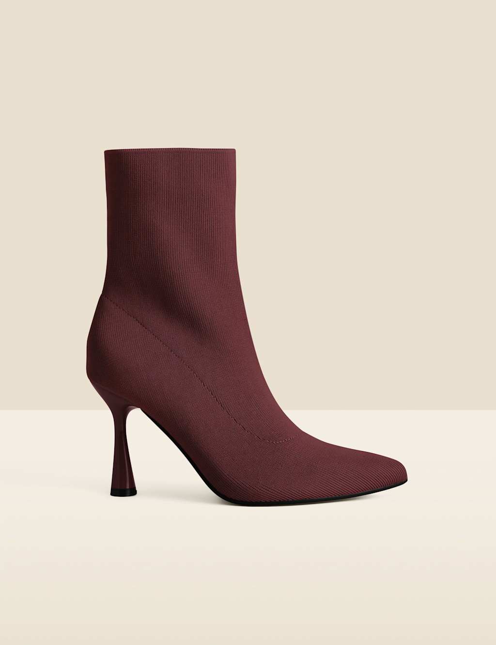 SOSANDAR Stiletto Heel Pointed Sock Boots Burgundy