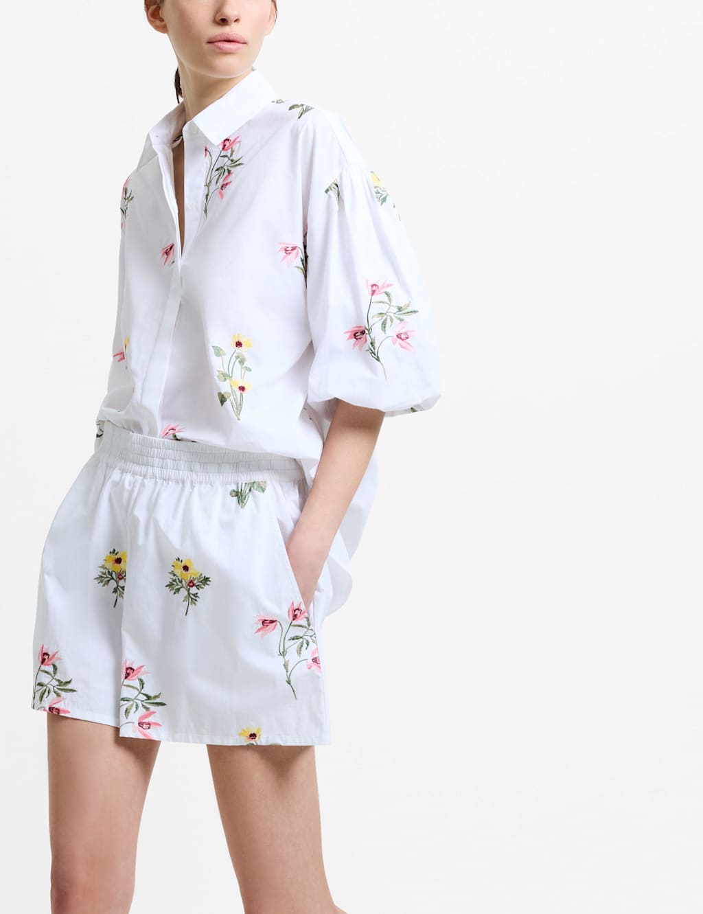 French Connection Women's Pure Cotton Floral Shorts - Extra Large - White Mix - Available at M&S
